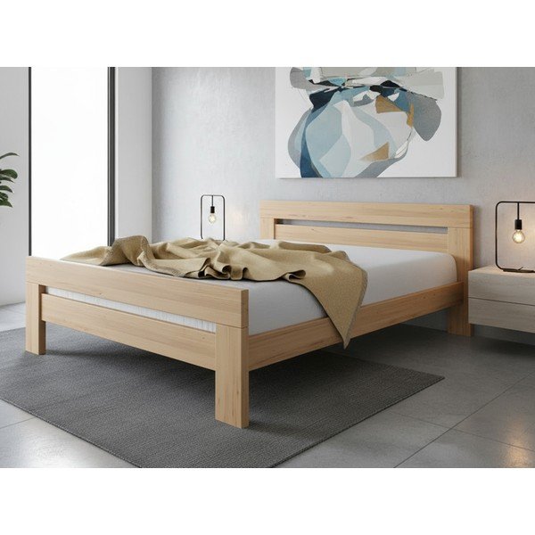 Łóżko dwuosobowe z litego drewna bukowego ze stelażem 160x200 cm w naturalnym kolorze Fiorentino – B.E.S.-image-1