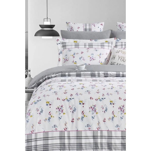 Biało-szara pościel dwuosobowa z bawełny renforcé z prześcieradłem 200x220 cm – Mila Home-image-1