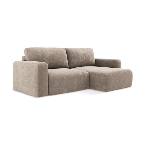 Beżowy rozkładany/ze schowkiem narożnik z tkaniny szenilowej (prawostronny/z szezlongiem) Kona – Makamii-image-2