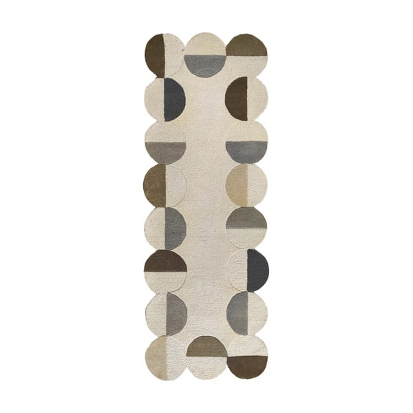 Szarobeżowy wełniany chodnik tkany ręcznie 80x230 cm Mia Scallop Frame – Flair Rugs