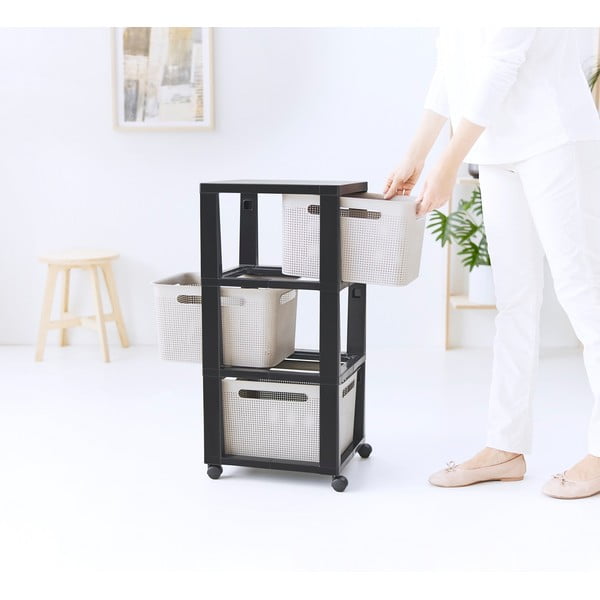 Czarno-beżowy plastikowy regał na kółkach 30x77 cm Brisen − Rotho-image-4