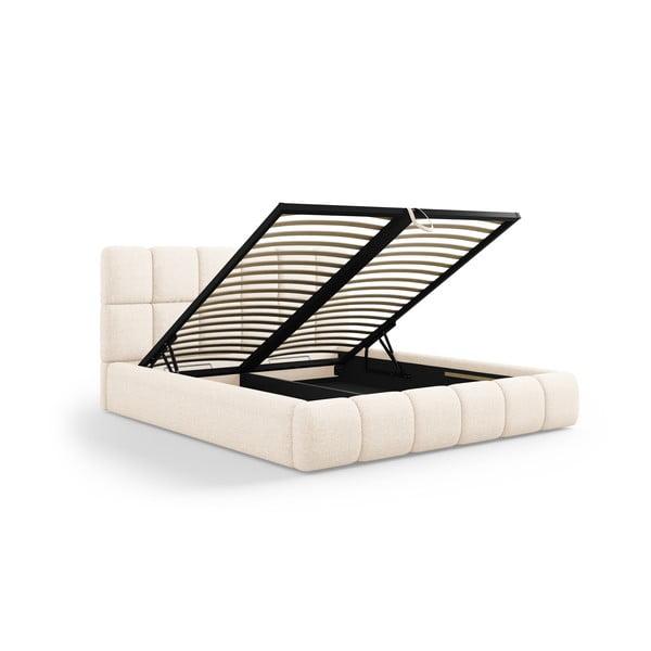 Kremowe tapicerowane łóżko dwuosobowe ze schowkiem ze stelażem 200x200 cm Bellis – Micadoni Home-image-2