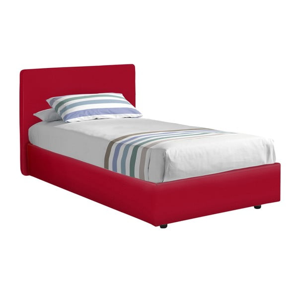 Czerwone łóżko jednoosobowe tapicerowane skórą ekologiczną 13Casa Ninfea, 80 x 190 cm
