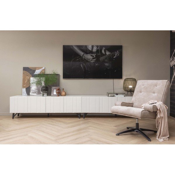 Kremowa szafka pod TV z litego drewna sosnowego 181x56 cm Miller – WOOOD-image-1