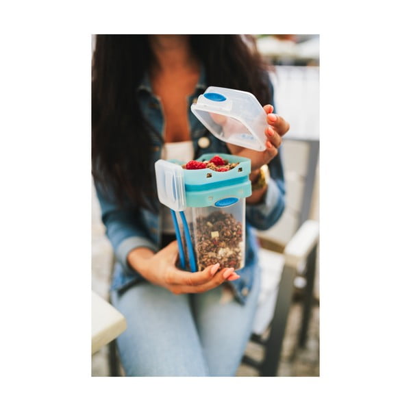 Niebieski pojemnik na przekąskę i obiad ze sztućcami, Vialli Design, 650ml+230m-image-1