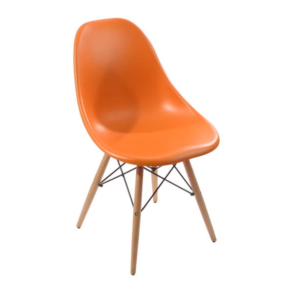 Pomarańczowe krzesło z drewnianymi nogami InArt Stella