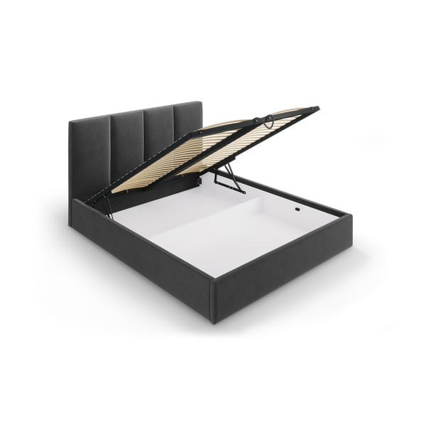 Ciemnoszare tapicerowane łóżko dwuosobowe ze schowkiem ze stelażem 160x200 cm Juniper – Mazzini Beds-image-3