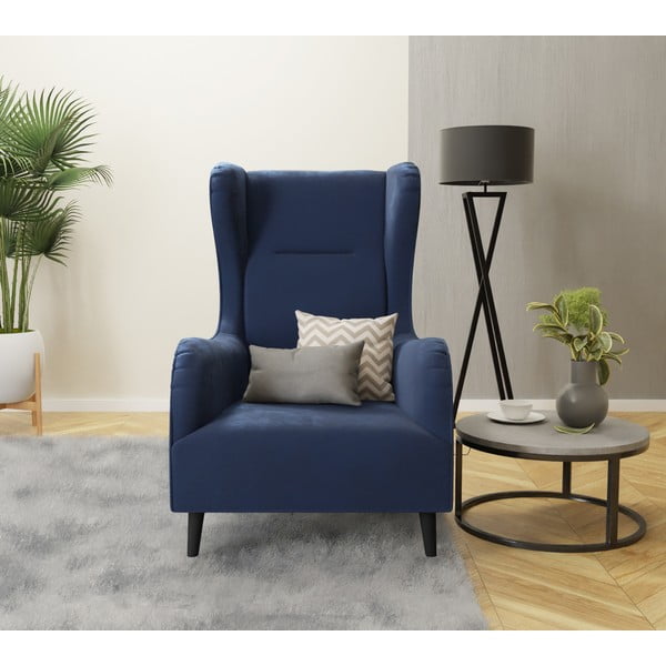 Ciemnoniebieski aksamitny fotel typu uszak Carole – Ropez-image-3