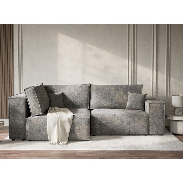 Szary rozkładany/ze schowkiem narożnik z tkaniny szenilowej (lewostronny/w kształcie litery L) Tonga – Maison de Rêve-image-1