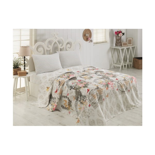 Lekka narzuta bawełniana we wzory na łóżko dwuosobowe Angel Beige, 200x230 cm