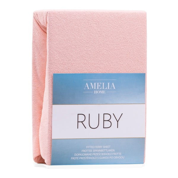 Jasnoróżowe prześcieradło frotte z gumką 160x200 cm Ruby – AmeliaHome-image-2