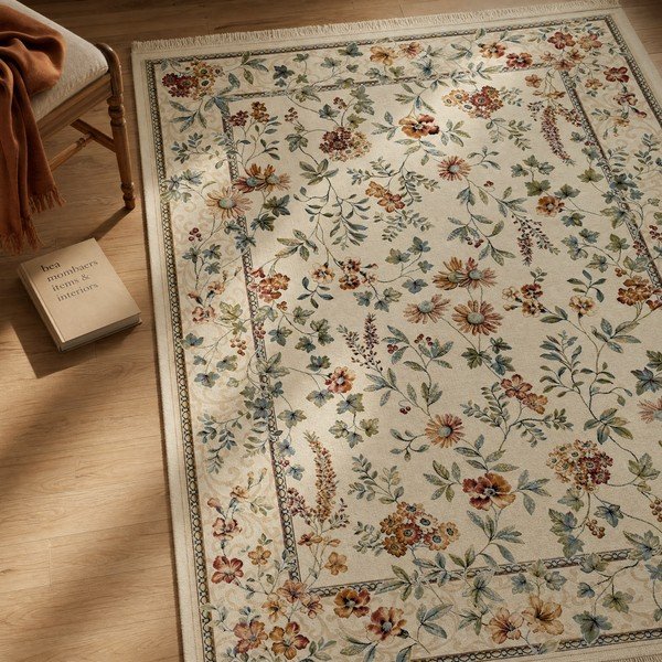 Kremowy dywan z wiskozy 135x195 cm Oriental Flowers – Nouristan-image-1