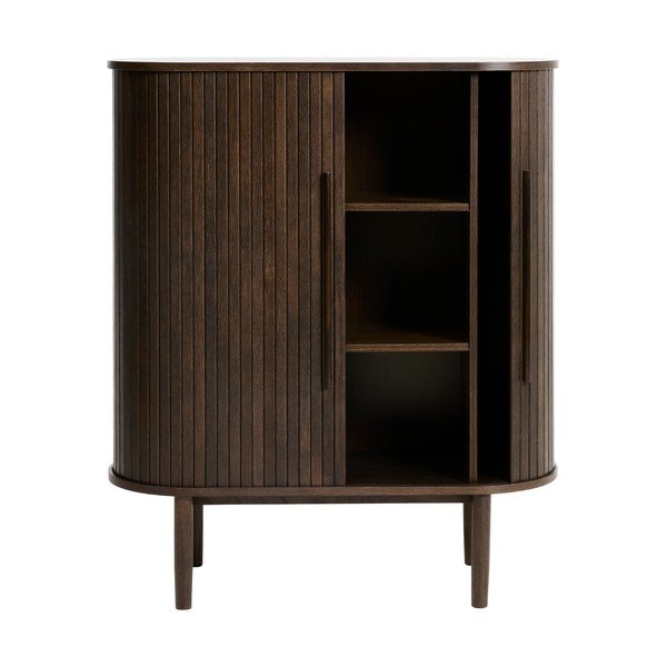 Szafka w dekorze dębu z drzwiami przesuwnymi w ciemnym naturalnym kolorze 100x118x40 cm Meta – Unique Furniture-image-3