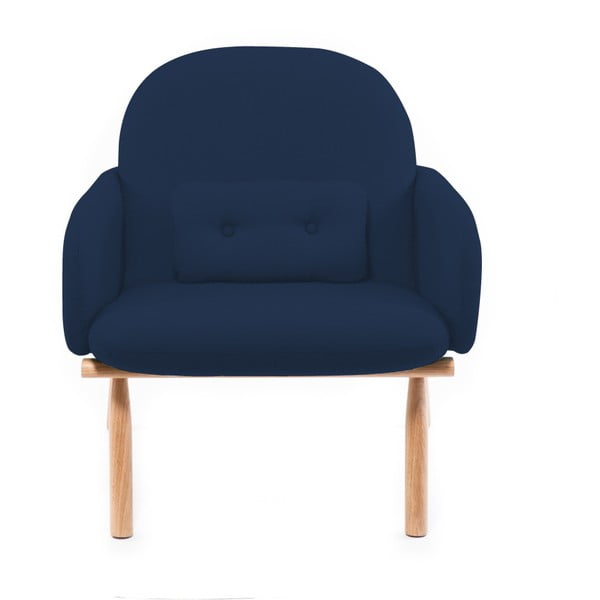 Ciemnoniebieski fotel z nogami z drewna dębowego HARTÔ Georges