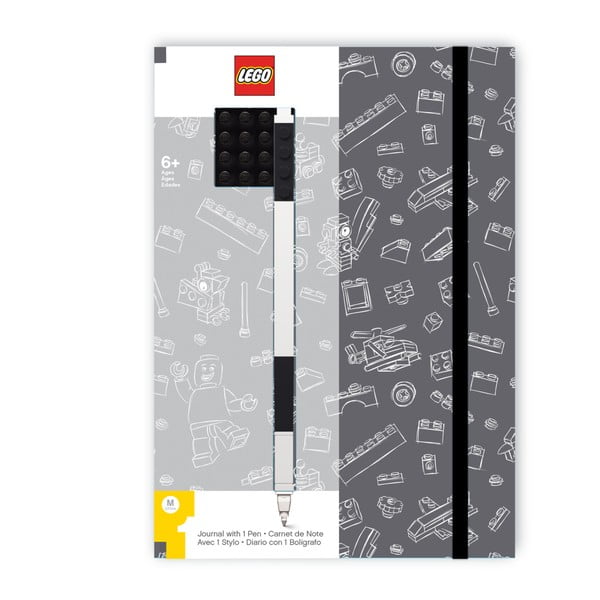 Czarno-biały notes A5 z czarnym długopisem LEGO®, 96 stron