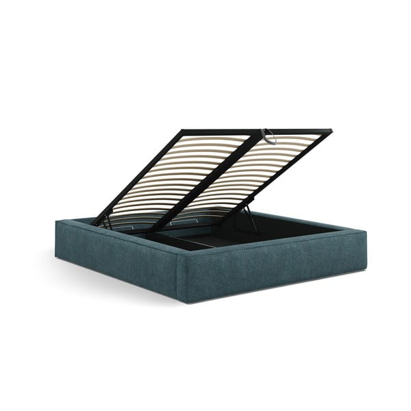 Niebieskie tapicerowane łóżko dwuosobowe ze schowkiem i stelażem 200x200 cm Simon – Micadoni -image-3