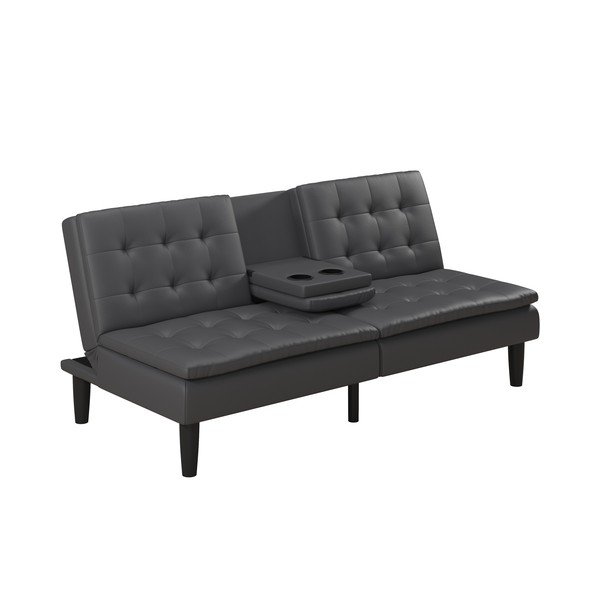 Szara rozkładana sofa z imitacji skóry 191 cm Maine – Støraa-image-1