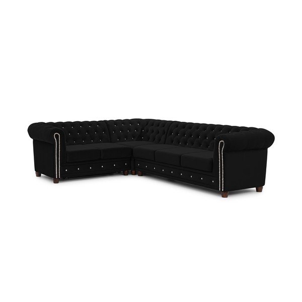 Czarny aksamitny rozkładany narożnik (lewostronny/w kształcie litery L) York Blik – Ropez