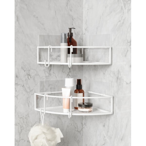 Białe narożne samoprzylepne stalowe półki łazienkowe 2 szt. Cubiko – Umbra-image-3
