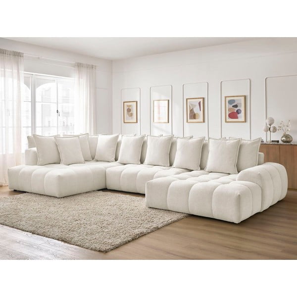 Biały rozkładany/ze schowkiem narożnik z tkaniny szenilowej (lewostronny/w kształcie litery U) Everest – Bobochic Paris-image-1