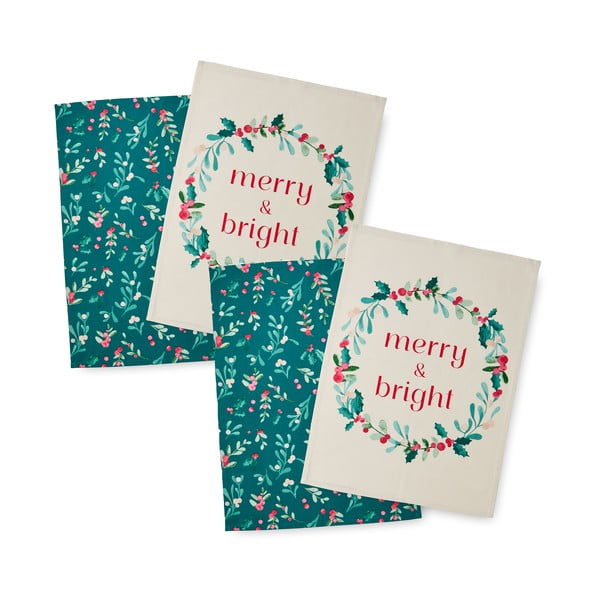 Bawełniane ścierki zestaw 4 szt. ze świątecznym motywem 50x70 cm Holly and Mistletoe – Catherine Lansfield-image-2