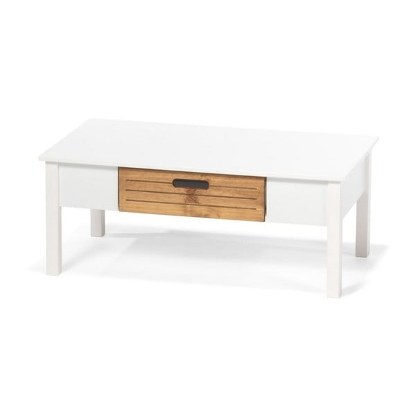 Biały stolik z drewna sosnowego z szufladą loomi.design Ibiza