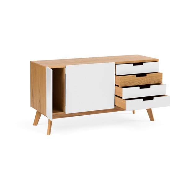 Biała komoda z detalami w kolorze drewna Woodman Chaser-image-2