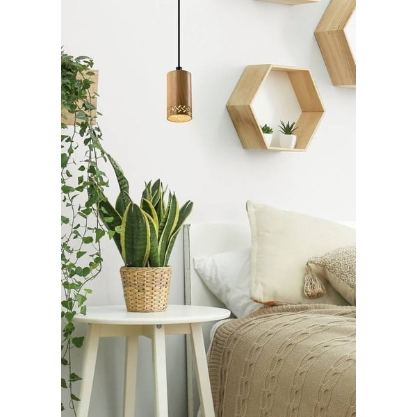 Czarna lampa wisząca z drewnianym kloszem ø 7 cm Tubo – Candellux Lighting-image-1