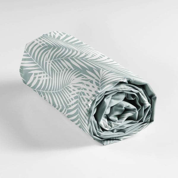 Biało-zielone bawełniane prześcieradło z gumką 90x190 cm Botania – douceur d'intérieur-image-3