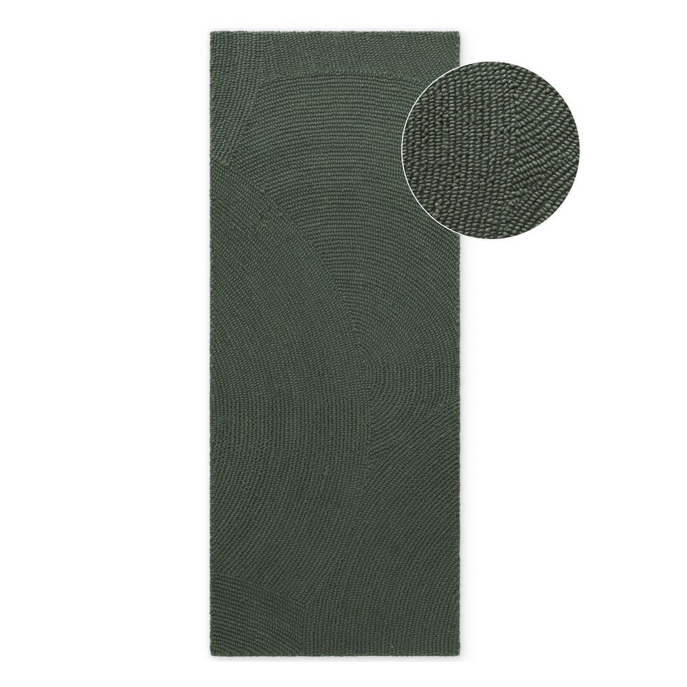 Ciemnozielony wełniany chodnik tkany ręcznie 80x200 cm Calmio – Hanse Home