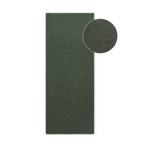Ciemnozielony wełniany chodnik tkany ręcznie 80x300 cm Calmio – Hanse Home