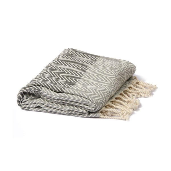 Szaro-czarny ręcznik hammam Spa Time Zig, 95x180 cm