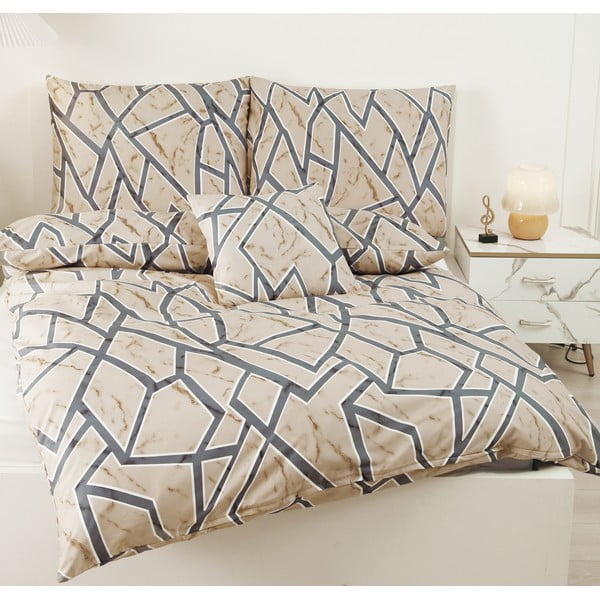 Jasnobrązowa pościel jednoosobowa z mikrosatyny 6-częściowa 140x200 cm Marco – My House-image-1