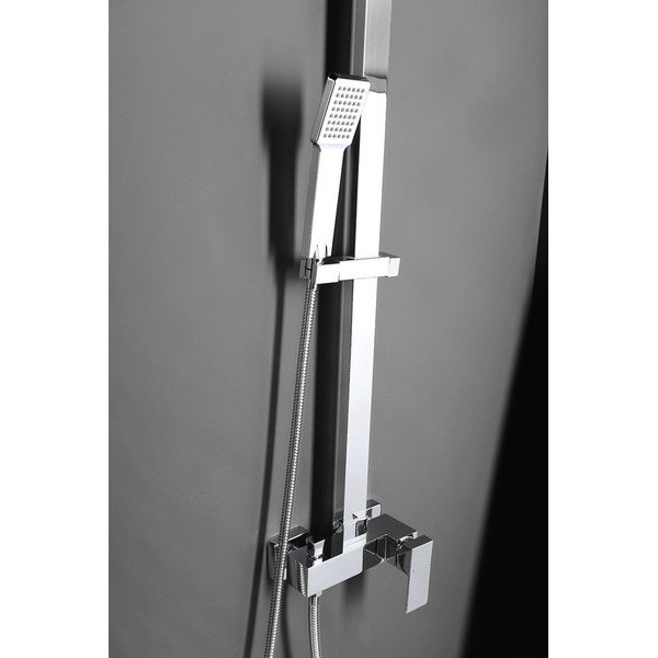 Zestaw prysznicowy z mosiądzu w kolorze srebra z połyskiem z baterią, deszczownicą i słuchawką prysznicową 118 cm Latus – Sapho-image-2