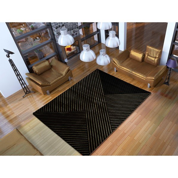 Czarny dywan Universal Gold Stripes, 140x200 cm-image-1