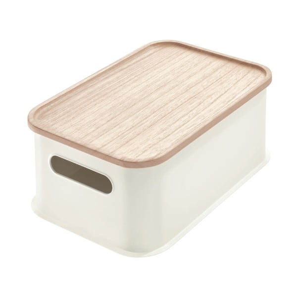 Biały pojemnik z pokrywką z drewna paulownia iDesign Eco Handled, 21,3x30,2 cm