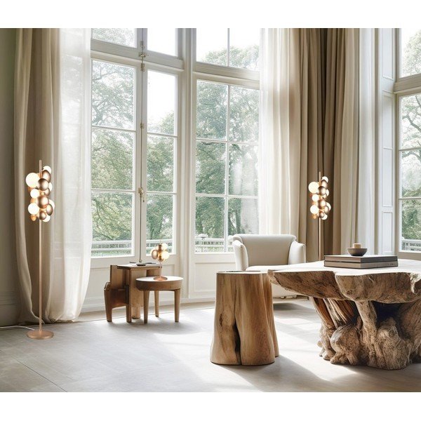Lampa stojąca w biało-złotym kolorze ze szklanym kloszem (wys. 155 cm) Bubble – Trio Select-image-1