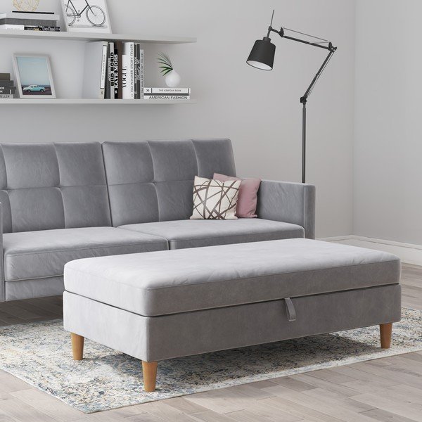 Jasnoszary aksamitny podnóżek Lilly – Støraa-image-3