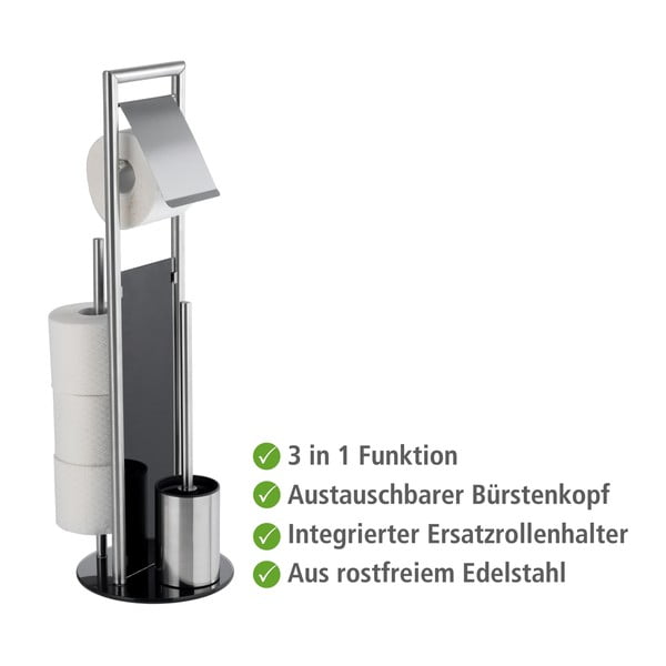 Stojak na papier toaletowy ze szczotką ze stali nierdzewnej w kolorze matowego srebra Ravina – Wenko-image-2