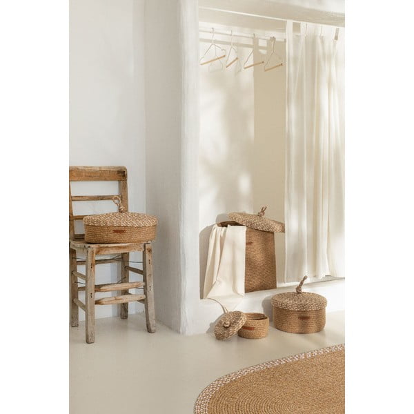 Beżowy tekstylny pojemnik z pokrywką 36x45x50 cm – Mioli Decor-image-1