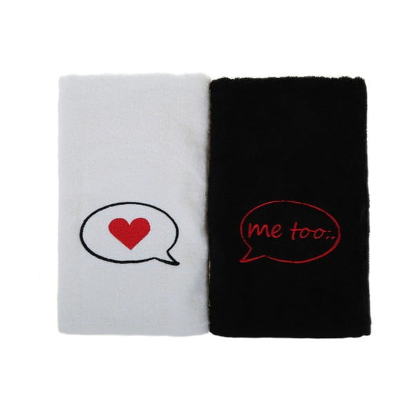Komplet 2 czarno-białych bawełnianych ręczników Me Too, 50x90 cm