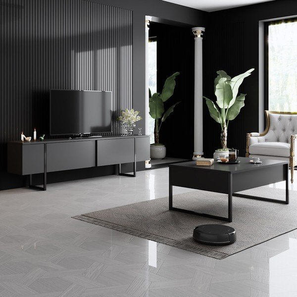 Antracytowa szafka pod TV 180x30 cm Luxe – Kalune Design-image-4