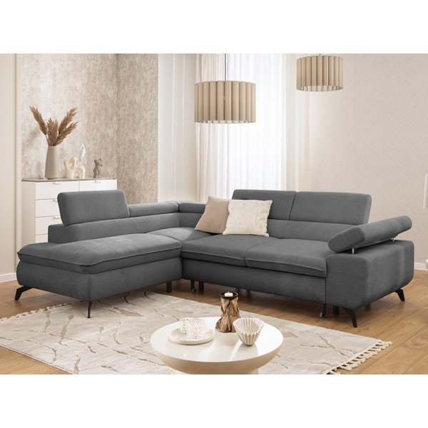 Szary narożnik z tkaniny szenilowej (lewostronny/w kształcie litery L) Marbeya  – Ropez-image-1