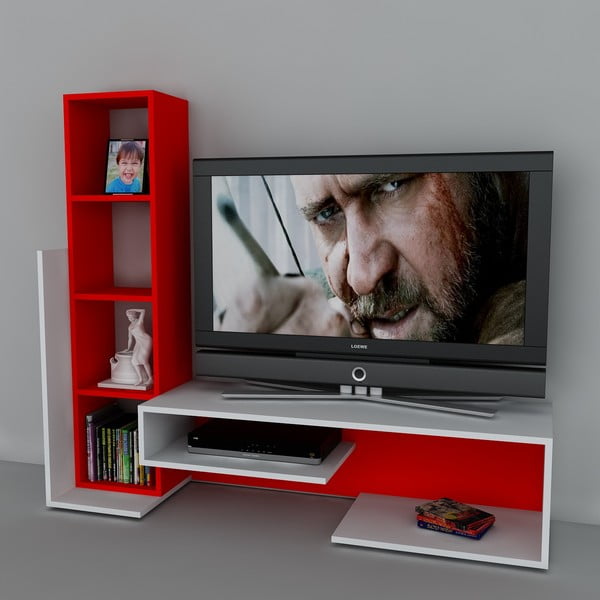 Stolik telewizyjny z regałem Bend White/Red, 39x153,6x130,9 cm