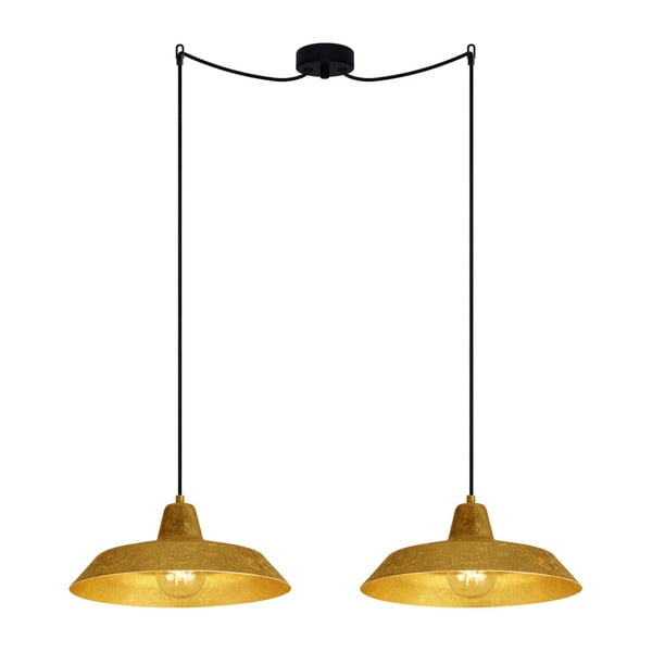 Lampa wisząca z 2 czarnymi kablami i kloszami w kolorze złota Bulb Attack Cinco