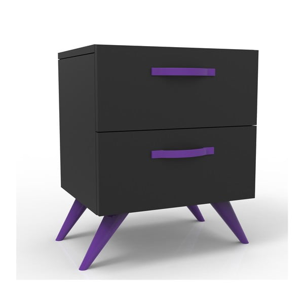 Czarna szafka nocna z fioletowymi nogami Magenta Home Coulour Series, wys. 55,3 cm