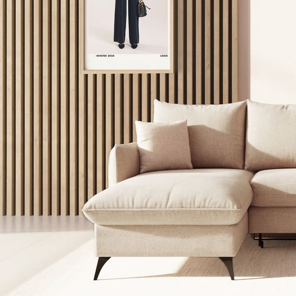 Beżowy rozkładany narożnik ze schowkiem z materiału bouclé (lewostronny/z szezlongiem) Brim – Rodier-image-4