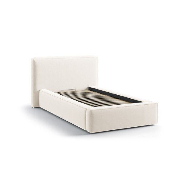 Kremowe tapicerowane łóżko jednoosobowe ze schowkiem i stelażem 90x200 cm Jodie – Micadoni -image-2