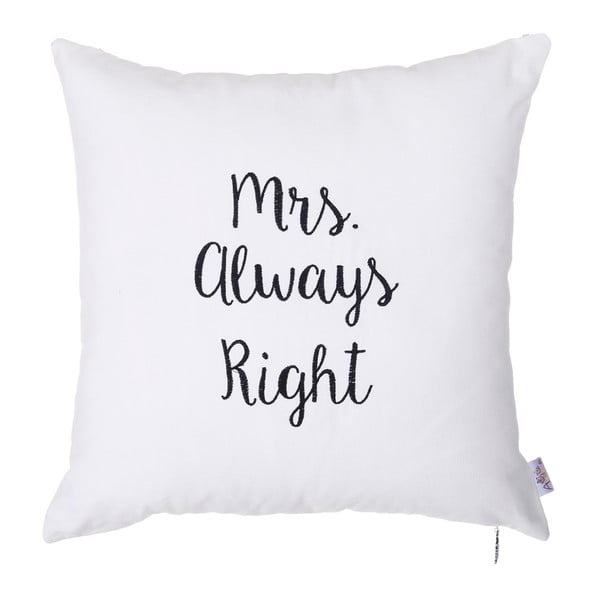 Biała poszewka na poduszkę s výšivkou Mike & Co. NEW YORK Mrs Always Right, 41x41 cm