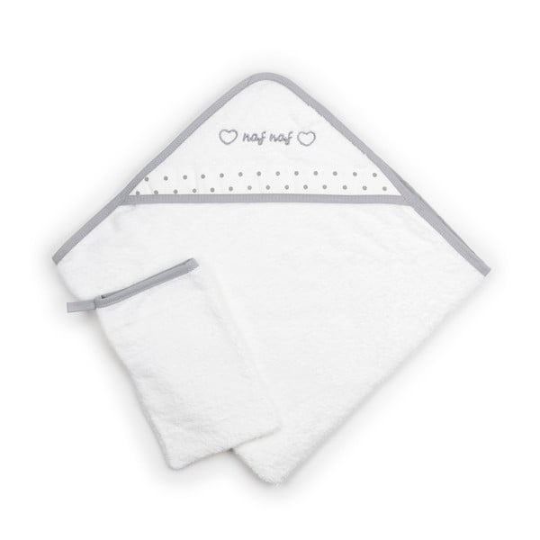 Zestaw ręcznika dziecięcego i rękawicy do kąpieli Naf Naf Heart, 75x75 cm